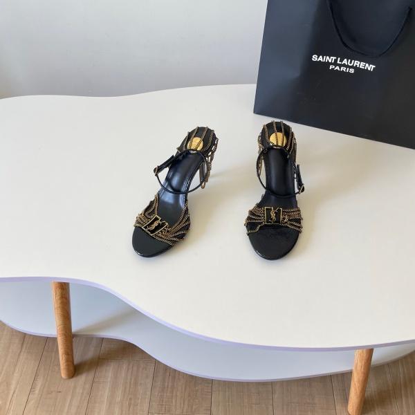 Saint Laurent サンローラン 2026 YSL チェーンタッセル ハイヒールサンダル レザーアンクルストラップ ポインテッドデザイン パーティー ラグジュアリー レディース