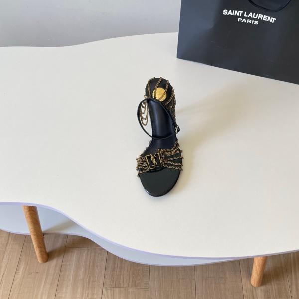Saint Laurent サンローラン 2026 YSL チェーンタッセル ハイヒールサンダル レザーアンクルストラップ ポインテッドデザイン パーティー ラグジュアリー レディース