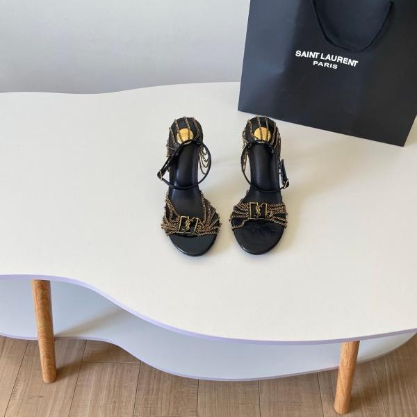 Saint Laurent サンローラン 2026 YSL チェーンタッセル ハイヒールサンダル レザーアンクルストラップ ポインテッドデザイン パーティー ラグジュアリー レディース