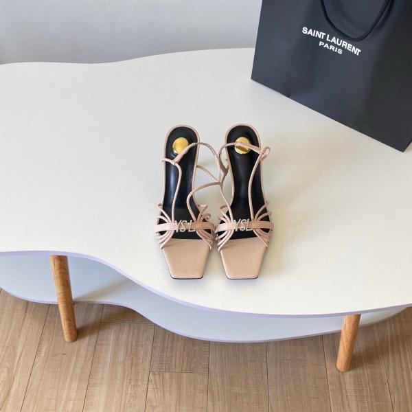 Saint Laurent サンローラン 2026 YSL ロゴストラップ ハイヒールサンダル スクエアトゥ アンクルストラップ レザーサンダル パーティー エレガント レディース