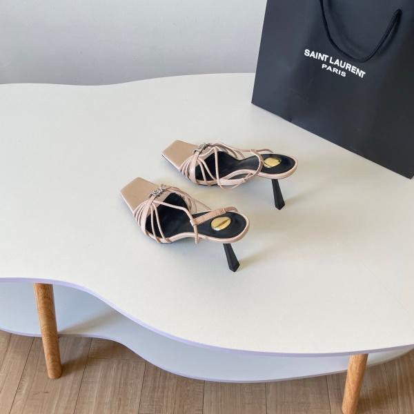 Saint Laurent サンローラン 2026 YSL ロゴストラップ ハイヒールサンダル スクエアトゥ アンクルストラップ レザーサンダル パーティー エレガント レディース