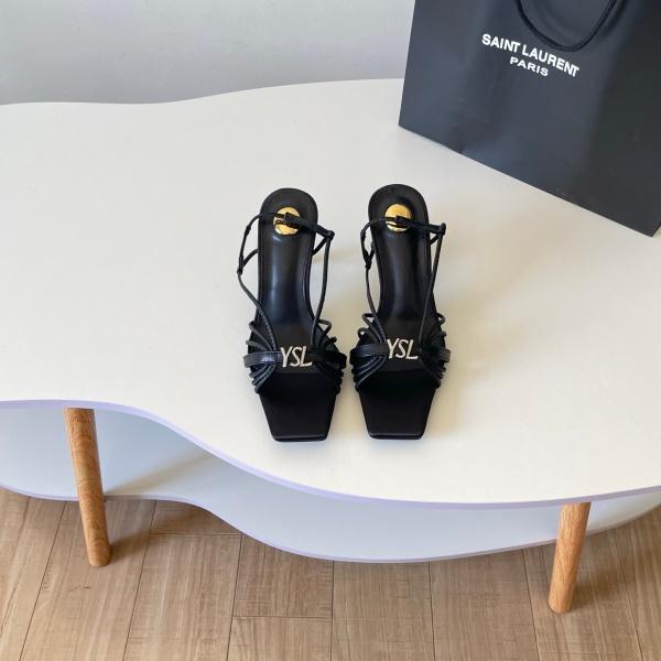 Saint Laurent サンローラン 2026 YSL ロゴストラップ ハイヒールサンダル スクエアトゥ アンクルストラップ レザーサンダル パーティー エレガント レディース