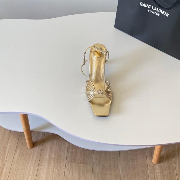 Saint Laurent サンローラン 2026 YSL ロゴストラップ ハイヒールサンダル スクエアトゥ アンクルストラップ レザーサンダル パーティー エレガント レディース