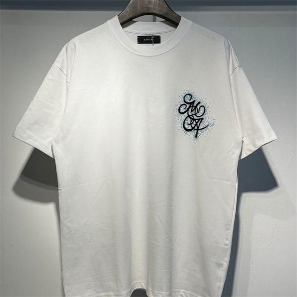 AMIRI アミリ 2026 クリスタルロゴ 半袖Tシャツ ラインストーン装飾 フロッキープリント オーバーサイズ ストリート ラグジュアリー メンズ レディース