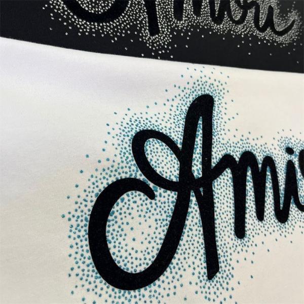 AMIRI アミリ 2026 クリスタルロゴ 半袖Tシャツ ラインストーン装飾 フロッキープリント オーバーサイズ ストリート ラグジュアリー メンズ レディース
