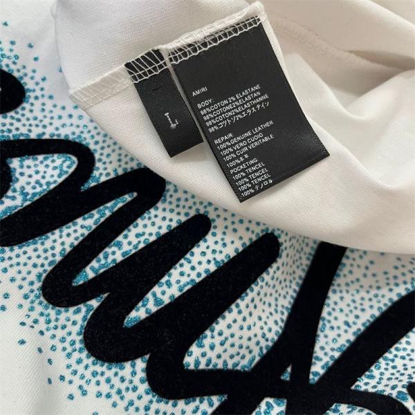 AMIRI アミリ 2026 クリスタルロゴ 半袖Tシャツ ラインストーン装飾 フロッキープリント オーバーサイズ ストリート ラグジュアリー メンズ レディース