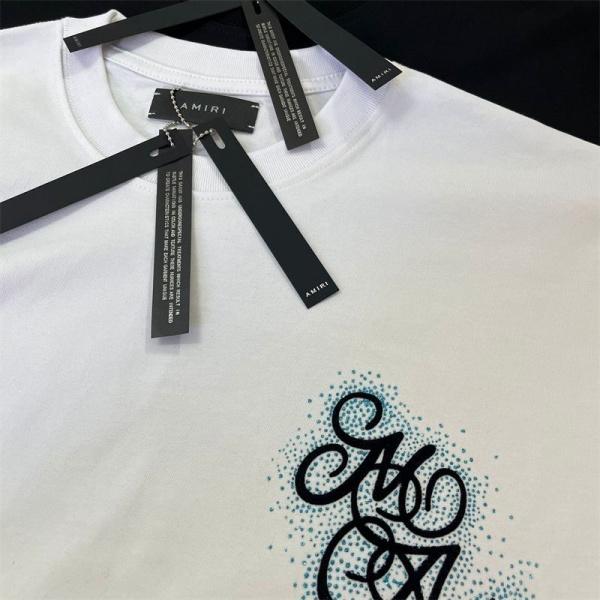 AMIRI アミリ 2026 クリスタルロゴ 半袖Tシャツ ラインストーン装飾 フロッキープリント オーバーサイズ ストリート ラグジュアリー メンズ レディース