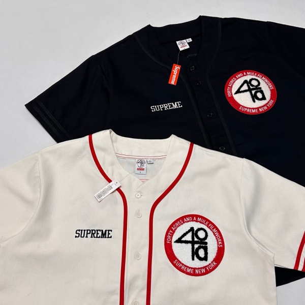 Supreme シュプリーム 40 Acres Baseball Jersey ベースボールシャツ ワッペン刺繍 ナンバーロゴ オーバーサイズ