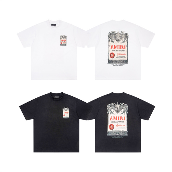AMIRI アミリ コピー Tシャツ ポスターグラフィック メンズ 半袖 バックプリント アートラベル柄 春夏コーデ 上質カジュアル 注目トップス