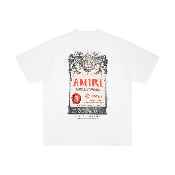AMIRI アミリ コピー Tシャツ ポスターグラフィック メンズ 半袖 バックプリント アートラベル柄 春夏コーデ 上質カジュアル 注目トップス