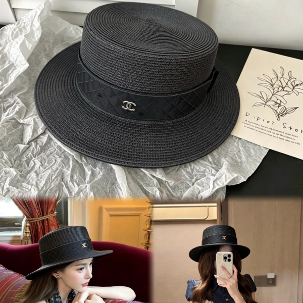 CHANEL シャネル風 カンカン帽 レディース つば広ハット 小顔見え 上品リボンデザイン 日差し対策 人気アイテム