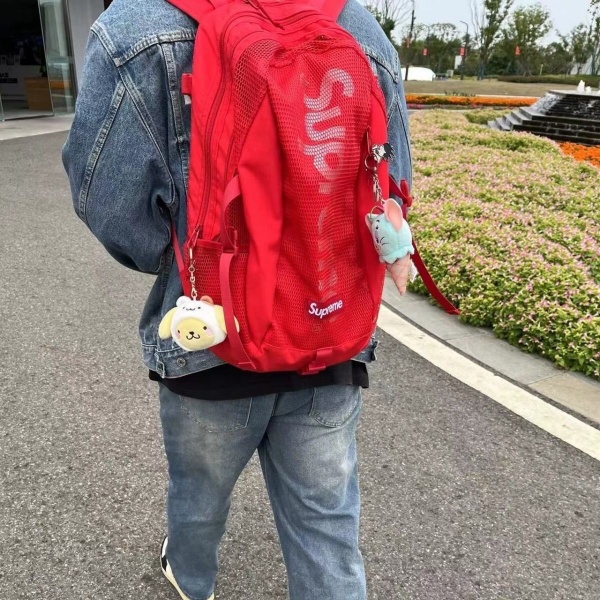Supreme 赤 エコバッグ メッシュデザイン Supreme シュプリーム メッシュバックパック 大容量リュック 軽量収納