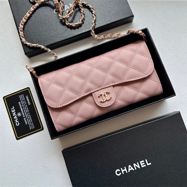 人気CHANELシャネル財布コピー2026トレンド2色チェーン付きウォレットレディース