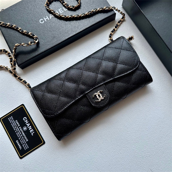 人気CHANELシャネル財布コピー2026トレンド2色チェーン付きウォレットレディース