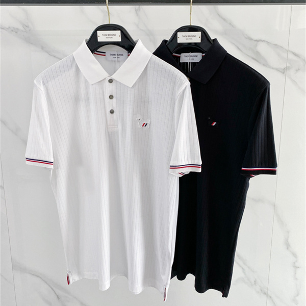 ラグジュアリーカジュアル ストライプディテール スリムフィット THOM BROWNE トムブラウン コピー ポロシャツ 主役級 人気上昇中 買い足し候補