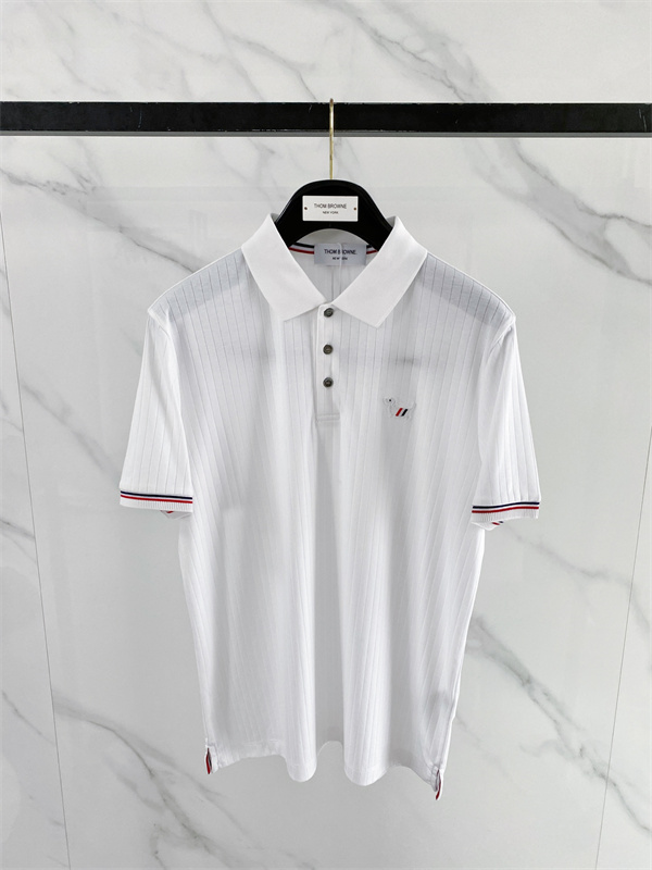 THOM BROWNE ストライプ ポロシャツ　美品 ラグジュアリーカジュアル ストライプディテール スリムフィット THOM
