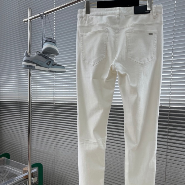 AMIRI アミリ 2026新作 ダメージ ホワイトデニムパンツ ストレッチ スリムフィット ジーンズ メンズ