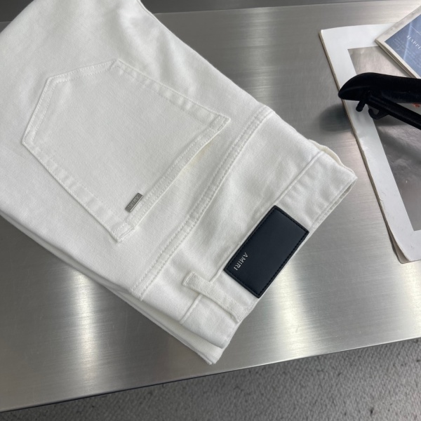 AMIRI アミリ 2026新作 ダメージ ホワイトデニムパンツ ストレッチ スリムフィット ジーンズ メンズ