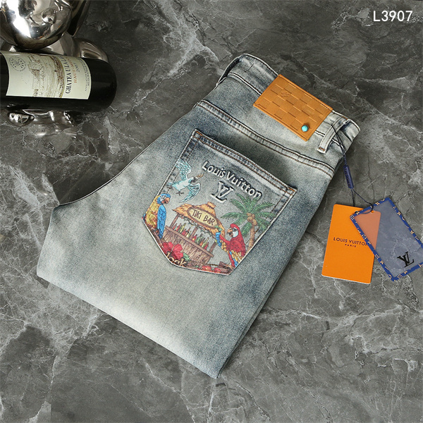 アート刺繍デニムパンツ ライトカラー 着回し対応 LOUIS VUITTON ルイ