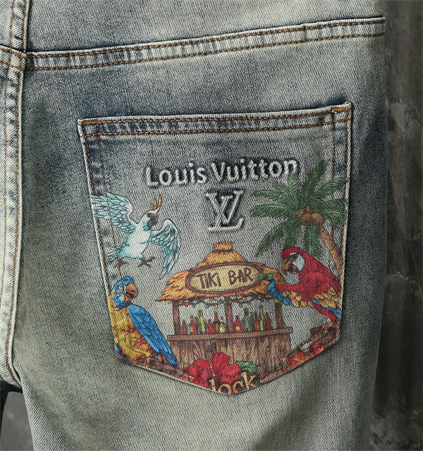 アート刺繍デニムパンツ ライトカラー 着回し対応 LOUIS VUITTON ルイ