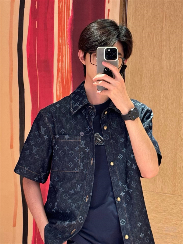 デニムシャツジャケット モノグラム総柄 ショートスリーブ LOUIS
