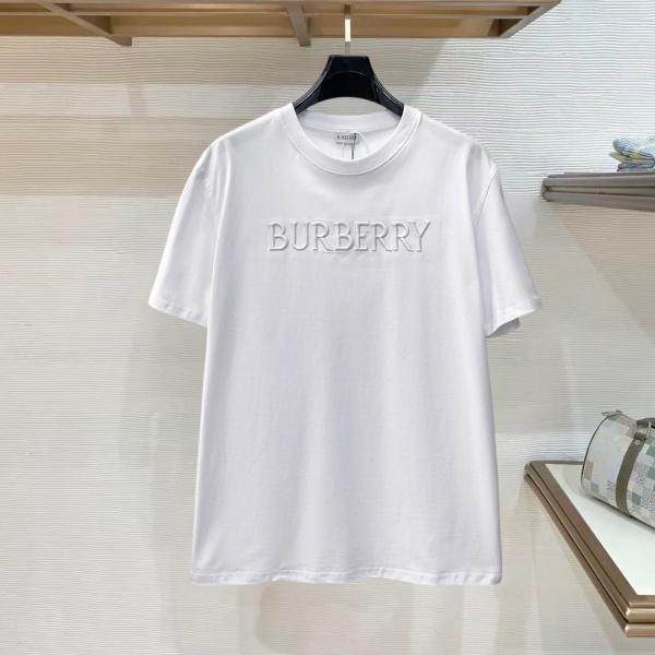 BURBERRY バーバリー エンボスロゴ刺繍Tシャツ 立体ロゴ クルーネック 半袖 コットン ミニマル デイリー ユニセックス