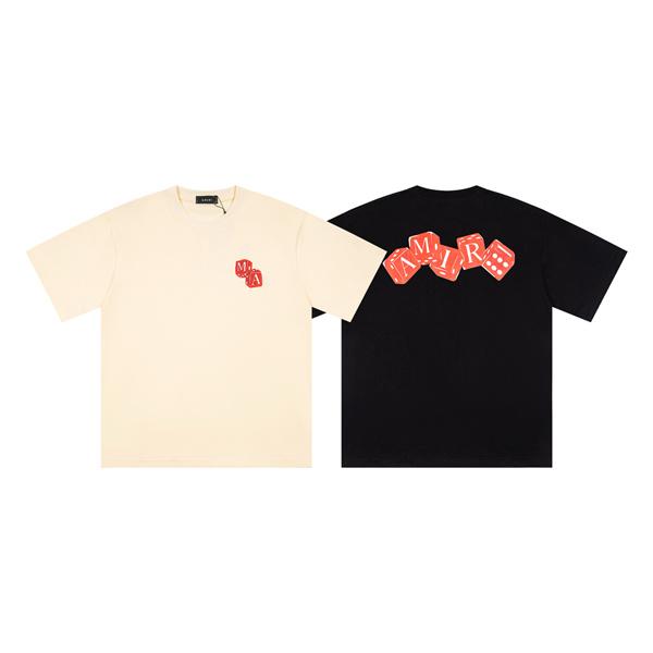 ダイスロゴ 半袖 メンズ バックプリント ワンポイント刺繍 ワイドシルエット AMIRI アミリ コピー Tシャツ ストリートカジュアル 人気トップス