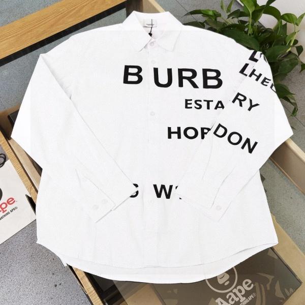 BURBERRY バーバリー ロゴレタリング オーバーサイズ シャツ 長袖 英字プリント ビッグシルエット