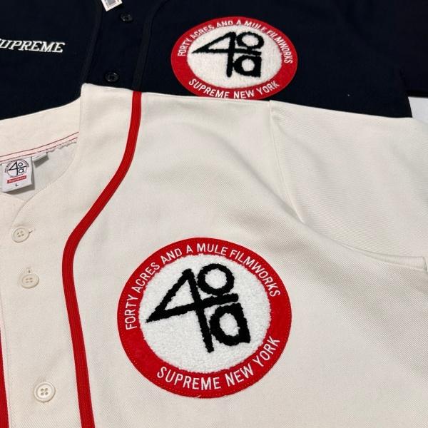 Supreme シュプリーム 40 Acres Baseball Jersey ベースボールシャツ ワッペン刺繍 ナンバーロゴ オーバーサイズ