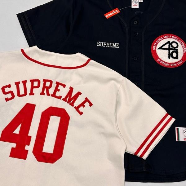 Supreme シュプリーム 40 Acres Baseball Jersey ベースボールシャツ ワッペン刺繍 ナンバーロゴ オーバーサイズ