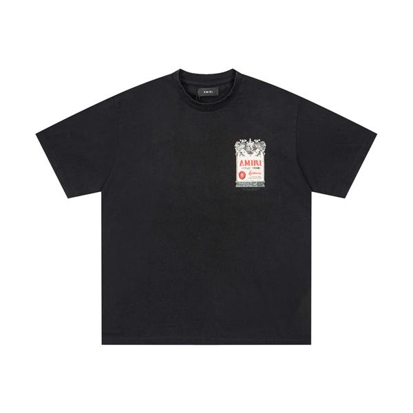 AMIRI アミリ コピー Tシャツ ポスターグラフィック メンズ 半袖 バックプリント アートラベル柄 春夏コーデ 上質カジュアル 注目トップス
