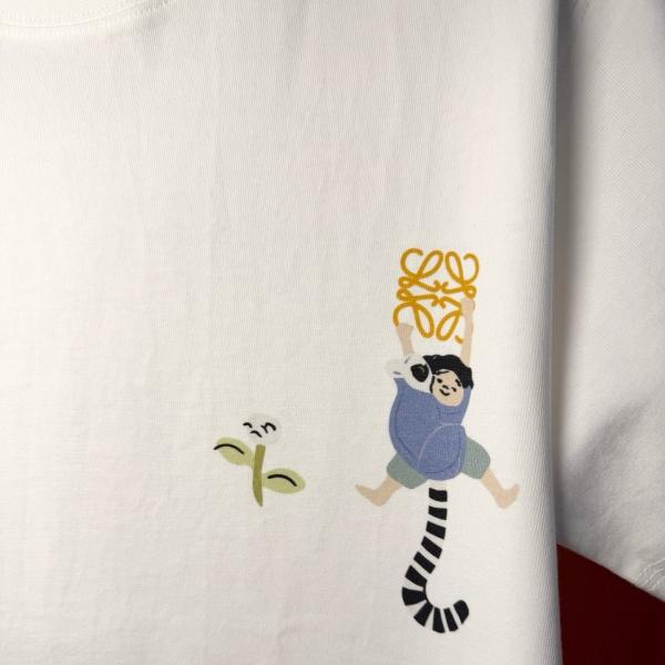 LOEWE ロエベ アナグラム キャラクタープリントTシャツ 高密度コットン 立体表現 デイリー カジュアル 売れ筋 ユニセックス
