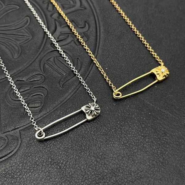 CHROME HEARTS コピー クロムハーツ コピー セーフティピンネックレス クロスフラワーモチーフ シルバーチェーン ペンダントアクセサリー