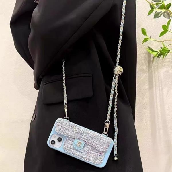 CHANEL コピー シャネル コピー チェーンストラップ付きスマホケース カード収納 ショルダー対応 ツイード調