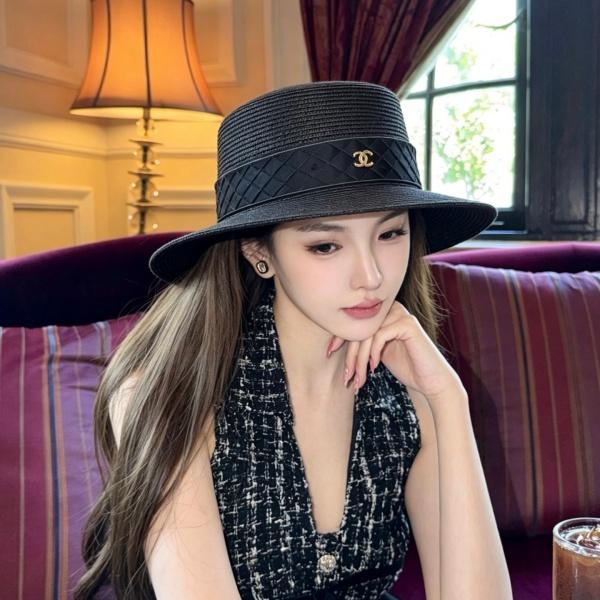 CHANEL シャネル風 カンカン帽 レディース つば広ハット 小顔見え 上品リボンデザイン 日差し対策 人気アイテム