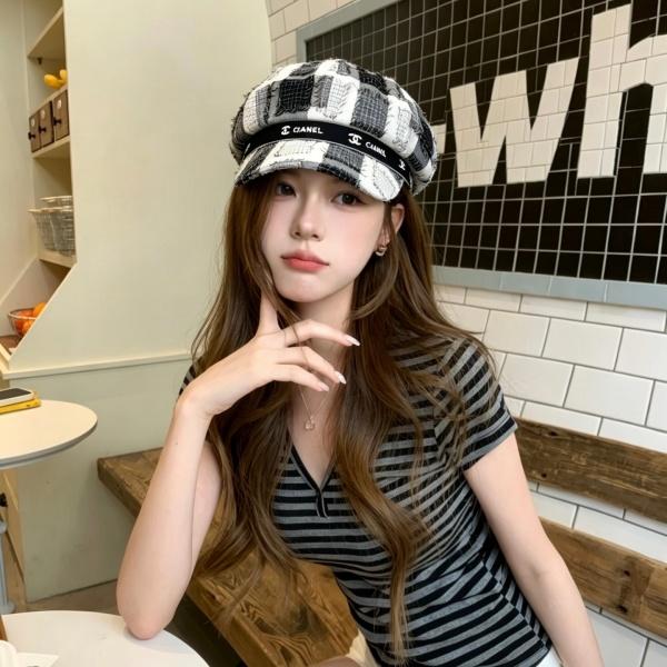 CHANEL シャネル風 ツイードチェック キャスケット レディース 小顔見え モノトーン配色 上品カジュアル 着映え トレンドハット 人気モデル