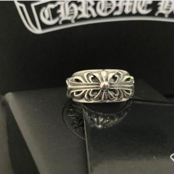 CHROME HEARTS クロムハーツ  925 フローラルクロスリング シルバー調 彫刻デザイン 重厚感 存在感抜群 アクセントジュエリー