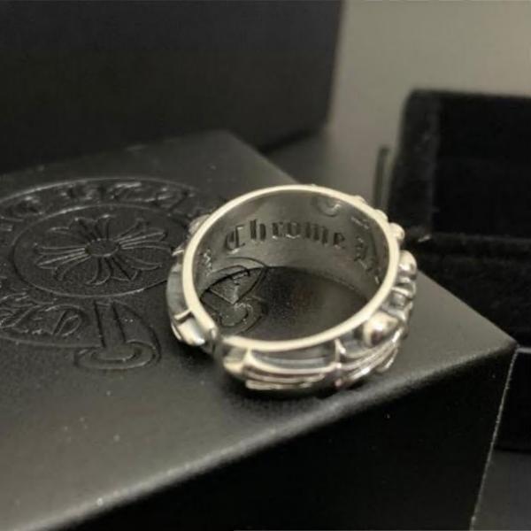 CHROME HEARTS クロムハーツ  925 フローラルクロスリング シルバー調 彫刻デザイン 重厚感 存在感抜群 アクセントジュエリー