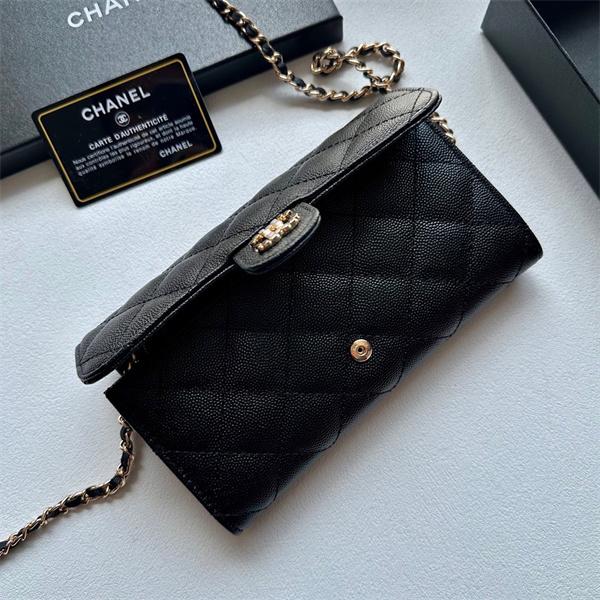 人気CHANELシャネル財布コピー2026トレンド2色チェーン付きウォレットレディース