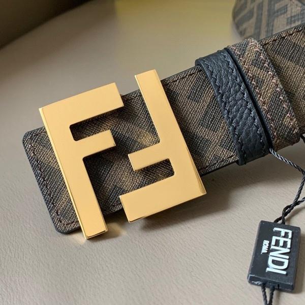 FENDI コピー モノグラム リバーシブル レザーベルト ゴールドバックル ストリート人気