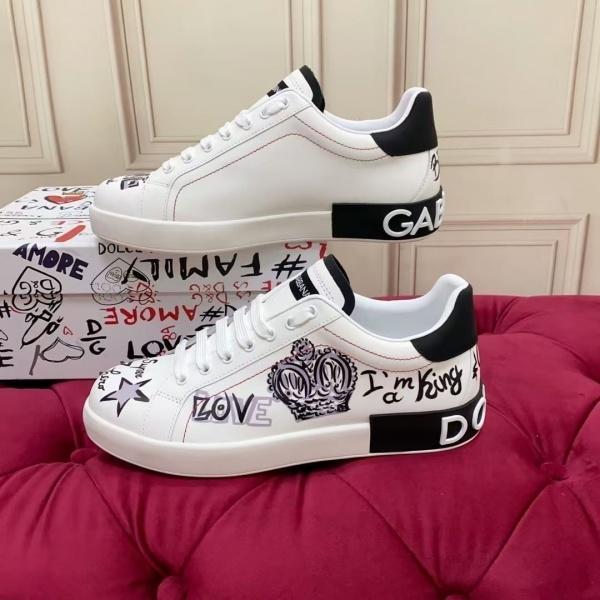 DOLCE&GABBANA コピー グラフィティアート ローカットスニーカー クラウン装飾 ストリート人気