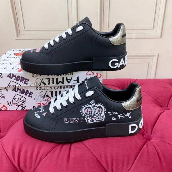 DOLCE&GABBANA コピー グラフィティアート ローカットスニーカー クラウン装飾 ストリート人気