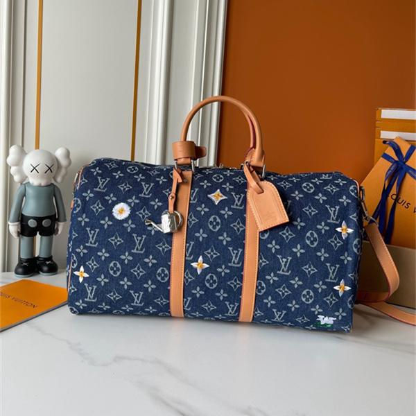 モノグラム 人気上昇中 デニム風ブルー LOUIS VUITTON ルイヴィトン コピー バッグ キーポル風 旅行対応 大容量