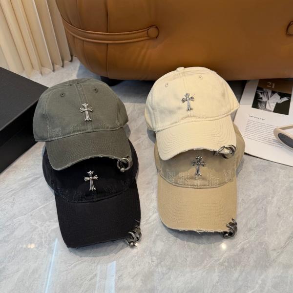 Chrome Hearts クロムハーツ 2026新作 クロスモチーフヴィンテージダメージベースボールキャップ メタルリング付き ユニセックス 人気