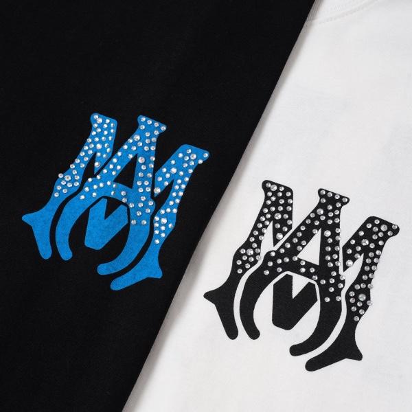 AMIRI アミリ 2026新作 ラインストーン ロゴプリント 半袖Tシャツ コットン クルーネック オーバーサイズ 人気