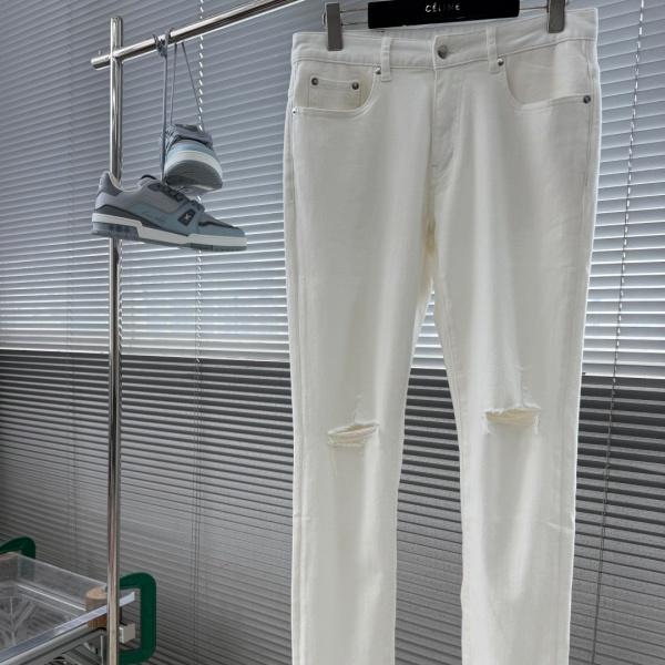 AMIRI アミリ 2026新作 ダメージ ホワイトデニムパンツ ストレッチ スリムフィット ジーンズ メンズ