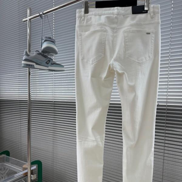 AMIRI アミリ 2026新作 ダメージ ホワイトデニムパンツ ストレッチ スリムフィット ジーンズ メンズ