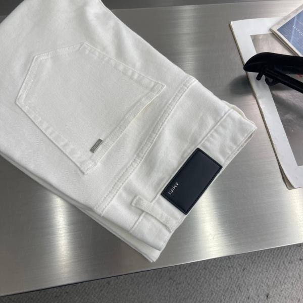 AMIRI アミリ 2026新作 ダメージ ホワイトデニムパンツ ストレッチ スリムフィット ジーンズ メンズ