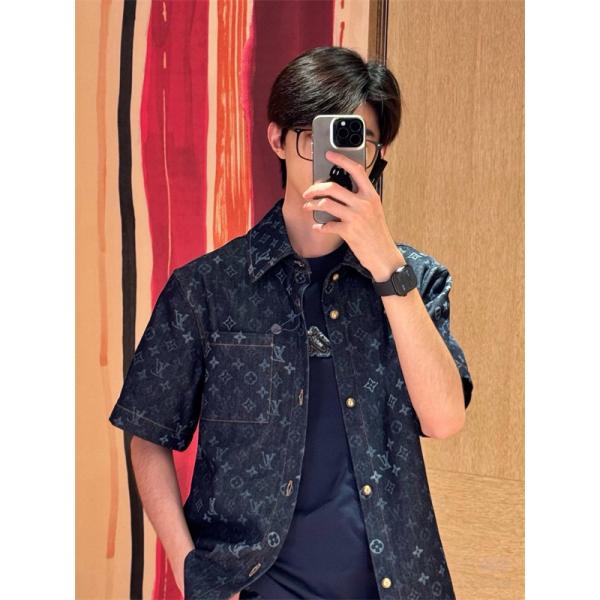 デニムシャツジャケット モノグラム総柄 ショートスリーブ LOUIS