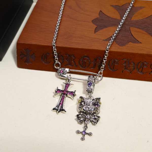 2026新作 CHROME HEARTS 激安 クロムハーツ セーフティピン クロス ネコモチーフ ネックレス ペンダント